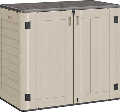 YITAHOME Outdoor Storage Shed w/o Shelf, 30 cu ft Horizontal Storage Shed Outdoor, Resin Waterproof Storage Cabinet for Garage, Poolside, Bikes, and Garden (Khaki + Black)