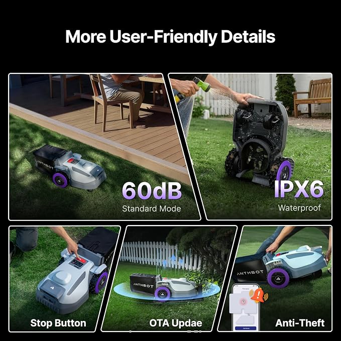 ANTHBOT N8 Robotic Lawn Mower with Sweeper, RTK+NRTK 1/2 Acre, 4-in-1 Mowing and Grass Collection System, Automatic Targeted Dumping 23L Large-Capacity Leaf Collection Bin, 45% Slope, App Control
