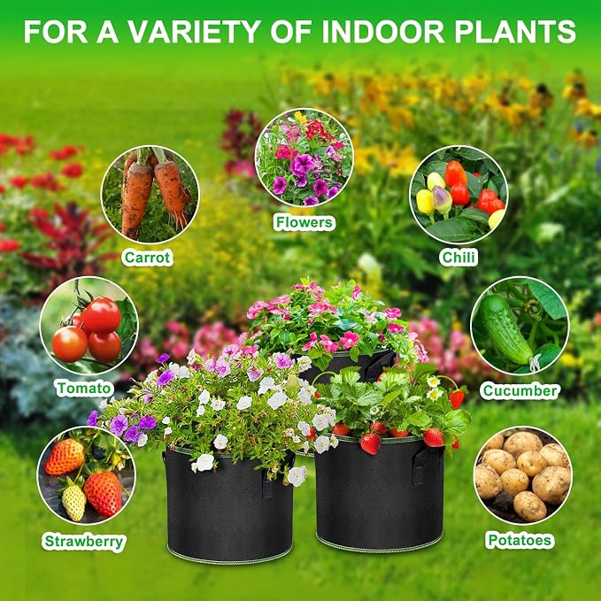 MEKOLIFE 5 Gallon Grow Bags-3 Pack, Thickened Nonwoven Fabric Aeration Planter Bags with Handles, Heavy Duty Vegetable/Flower/Potato Planting Pots for Garden Outdoor