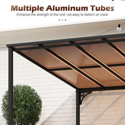 Tangkula 10x13 Ft Lean-to Wall-Mounted Gazebo, Large Hardtop Pergola with Sloped Polycarbonate Roof, Aluminum & Metal Frame, Heavy-Duty Permanent Shelter for Deck Porch Backyard (Black,10x13 FT)