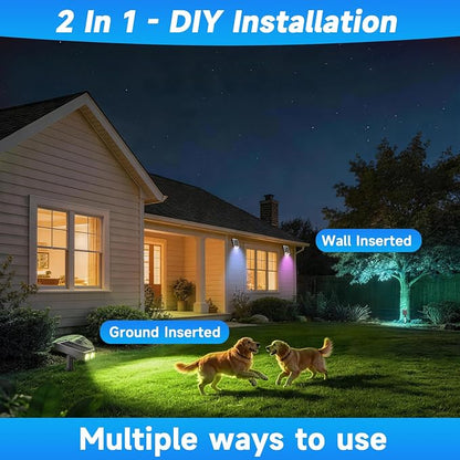 RGB Solar Spot Lights : 2 IN 1 Solar Lights Outdoor with 8 Lighting Modes & PC Light Guide Column for Tree Garden Yard Pathway | RGB Color Changing Landscape Lights | IP65 Waterproof | 6 Pack