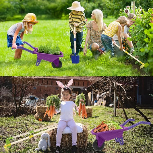 Qtioucp Kids Gardening Tools Outdoor Toys Set Backyard Play with Wheelbarrow Educational STEM Learning Pretend Toys Outdoor Indoor for Toddlers Kids Boys Girls