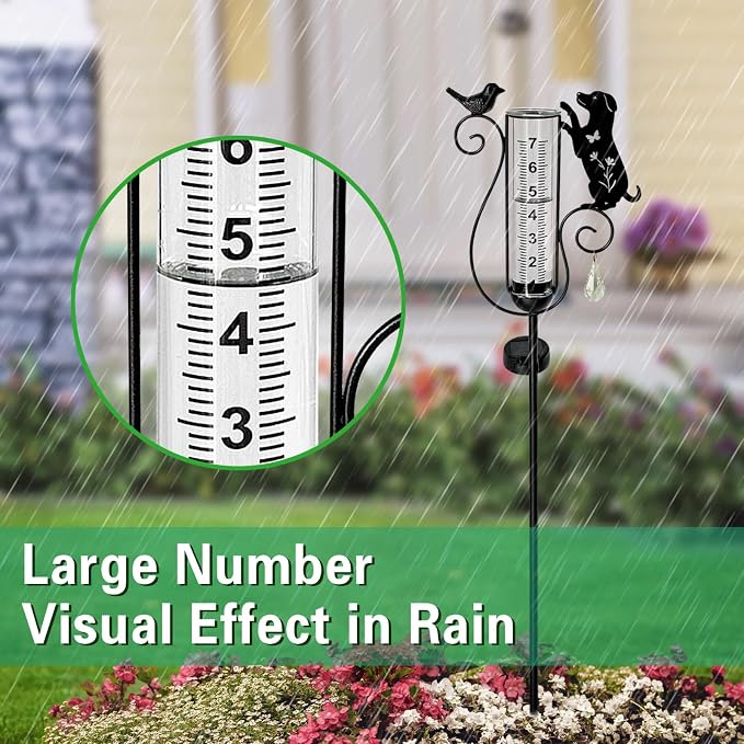 Solar Dog Bird Garden Stake, Outdoor Rain Gauge for Yard Lawn Pathway Decor