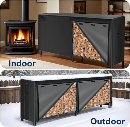AMAGABELI GARDEN & HOME 8ft Firewood Cover Waterproof Log Rack Cover Outdoor Wood Rack Cover Heavy Duty 600D Oxford Firewood Storage Cover Fire Wood Holder Cover Black