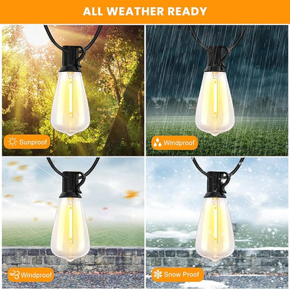 Bdrofn 300FT Solar String Lights Outdoor Waterproof, Solar Patio Lights with Remote Control & 90+5 Dimmable ST38 Edison Bulbs Shatterproof,Solar Powered String Lights for Outside Garden Backyard
