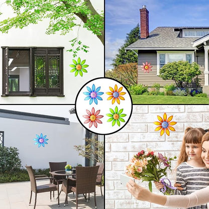 Gooyule Metal Flower Wall Art - Colorful Floral Decor for Indoor Outdoor Hanging - Home Office Garden Yard Wall Decoration Set (Metal Flower Decor A)
