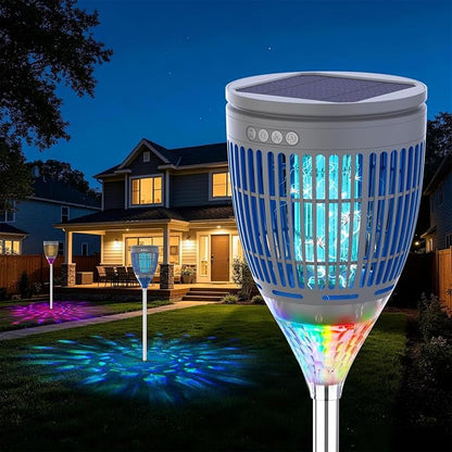 Rossetta Solar Bug Zapper Outdoor, Fly Zapper with Flame & Projector Light | 4200V Shock Grid, Solar & USB Charging, IPX5 Waterproof, Auto Mode, Cordless Electric Mosquito Killer for Patio, Garden