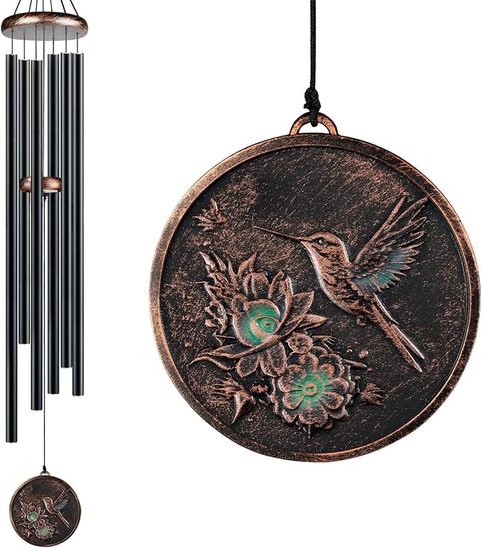 60 Inch Large Wind Chimes for Outside, Deep Tone Hummingbird Decor | Deep relaxing tones, 60-inch size, weather-resistant aluminum, vintage hummingbird design, gift boxed and ready to hang