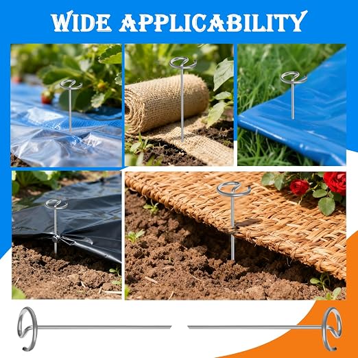 360 PCS Landscape Fabric Pins, 8 Gauge Galvanized Steel Garden Staples with 1.3 inch Larger Circle Top & Free Staple Puller - Heavy Duty Weed Barrier Pins (360 Pcs Galvanized Steel)