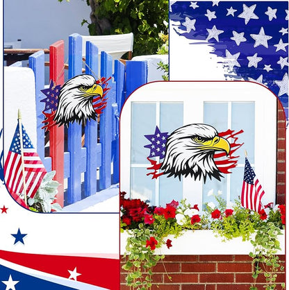 4th of July Independence Day Decor Bald Eagle Metal Wall Art, American Flag Bald Eagle Hanging Sign, Patriotic Decoration for Home Office Living Room Indoor Outdoor(13x7.9 in)