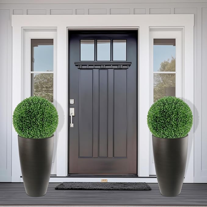 2 Packs 21 inch Tall Planter, Indoor Outdoor Round Planter for Porch, Large Plant Pot with Drainage Hole for Home Garden Front Door, Modern Decorative Pots for Plants (Dark Brown)
