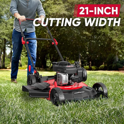 PowerSmart Push Lawn Mower, 21" Mower with Briggs&Stratton 125cc Engine, 2-in-1 Mulching and Side Discharge, Push Lawn Mowers for Garden Yard