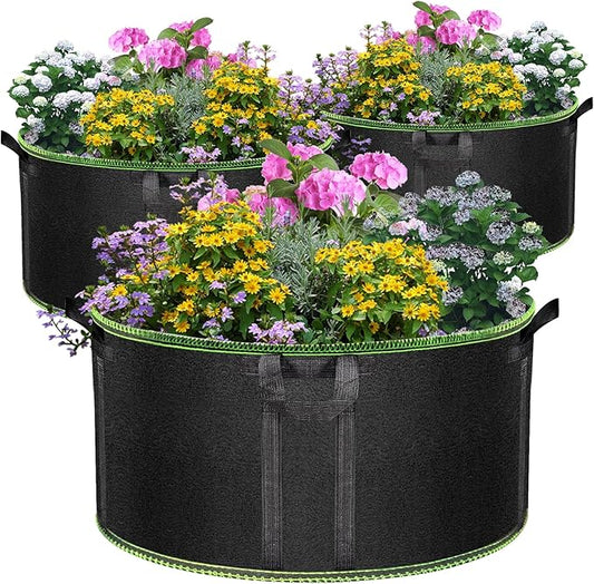 MEKOLIFE 50 Gallon Large Grow Bags 3 Pack - 320G Thickened Nonwoven Aeration Planter with Reinforced Handles, Heavy Duty Black Cloth Pots for Garden Outdoor Large Plants Vegetables Flowers