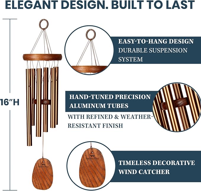 Woodstock Wind Chimes Amazing Grace Chime Wind Chime Inspirational and Memorial Gifts Wind Chimes for Outside Patio Home or Garden Decor (Bronze, 16" Small)