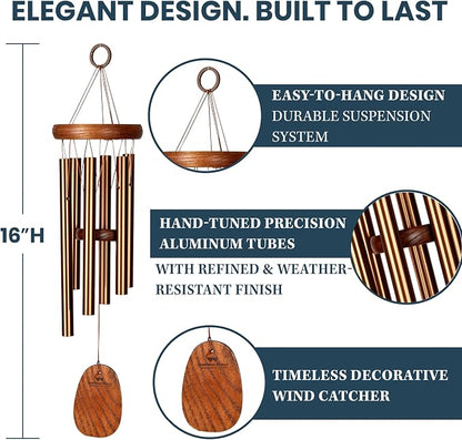 Woodstock Wind Chimes Amazing Grace Chime Wind Chime Inspirational and Memorial Gifts Wind Chimes for Outside Patio Home or Garden Decor (Bronze, 16" Small)