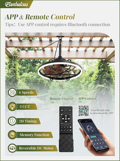 Fanbulous Outdoor Ceiling Fans with Light for Patios, 20" Weatherproof Plug in Ceiling Fan, Gazebo Fan Remote&APP Control, 3CCT Dimmable,Caged Ceiling Fan with Hanging Hook for Porch, Pergola,Canopy