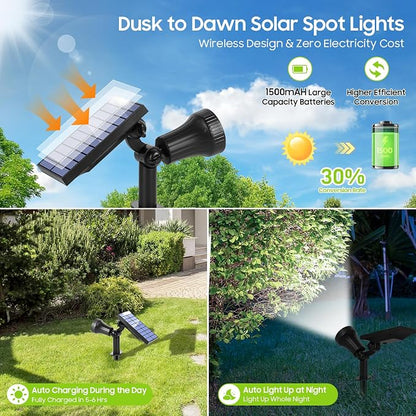 Bosceos Solar Spot Lights Outdoor - Adjustable Solar Flood Lights with 30 LEDs, 3 Modes, 800 Lumens，IP65 Waterproof, Solar Light for Landscape, Yard, Garden, Driveway, Tree(Daylight White, 6-Pack)