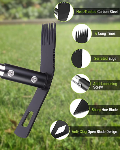 WORKPRO Weed Puller Tool with Long Handle, 2-in-1 Garden Hoe & Weed Rake | 29"-56" Adjustable Manual Weeding Tool, Uprooting Weed Remover Gardening Weeder Tools for Yard, Lawn, Patio and Garden