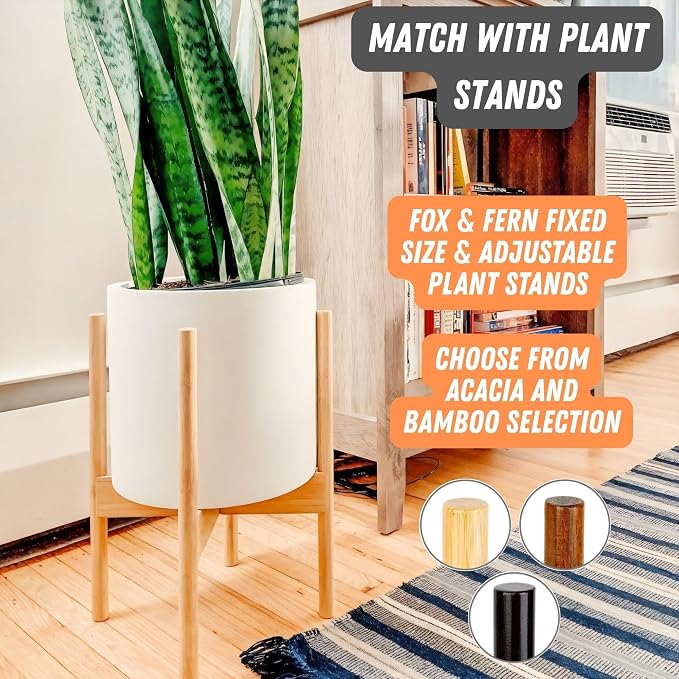 Fox & Fern Large Indoor Planter, Modern Large Plant Pot for Indoor or Outdoor, UV and Frost Resistant - 10 Inch, Matte White Flower Pot with Hide Saucer, Lightweight