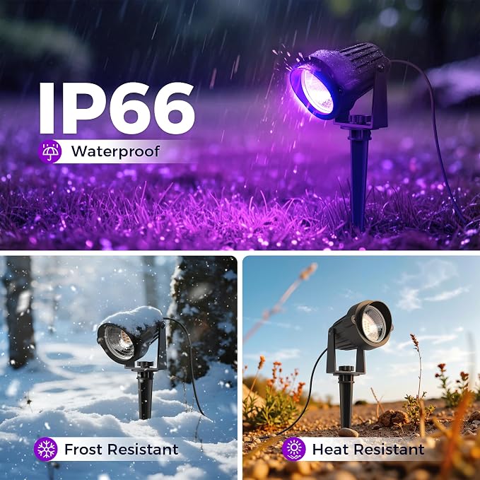 L LOHAS LED Tree Spotlight Outdoor, Purple Halloween Spot Lights for Yard, Auto On/Off 5W 120V Landscape Lighting for House, Holiday, Garden, Decoration, 450LM IP66 Waterproof, UL Listed, 2 Pack