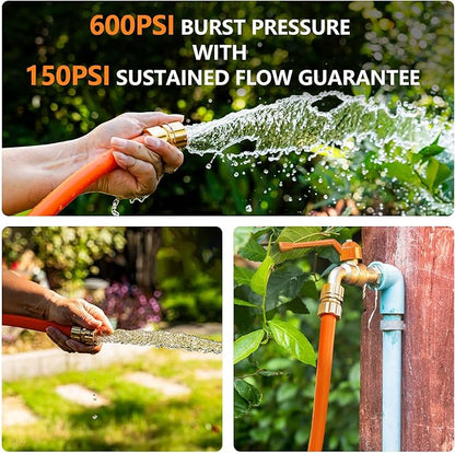 Garden Hose 100ft x 5/8", Custom Length, -40°F to 150°F, All-weather, NO Kink, Flexible, 600 Burst PSI, Leakproof Water Hose with Additional Customizable Solid GHT Fittings