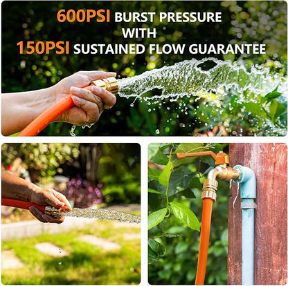 Garden Hose 50ft x 5/8", Custom Length, -40°F to 150°F, All-weather, NO Kink, Flexible, 600 Burst PSI, Leakproof Water Hose with Additional Customizable Solid GHT Fittings