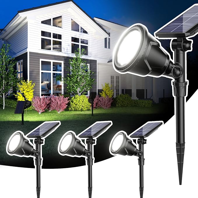 ROSHWEY Solar Outdoor Lights, Waterproof Solar Yard Lights 600LM Spot Light Outdoor for Tree Pathway Walkway Driveway Patio (Cool White, 4Pack)