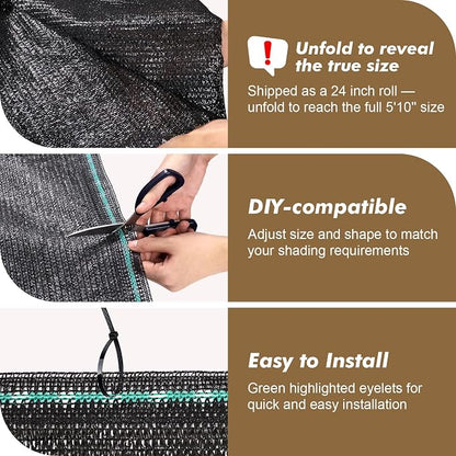 Artpuch 70% Black Garden Shade Cloth Roll for Plants, Sun Shade Cover Fabric Roll with UV Block Shades Netting Mesh Privacy Fence Screen for Greenhouse, Backyard, Patio, 8' x 100 FT