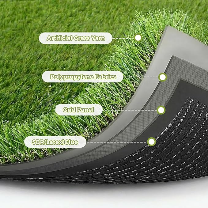 Artificial Grass Rug Indoor Outdoor, 7 x 15FT Faux Grass Turf with Drainage Holes, Realistic Artificial Lawn Rug Dog Pets Mat, Turf Carpet for Garden Lawn Landscape Balcony Patio Backyard Decor