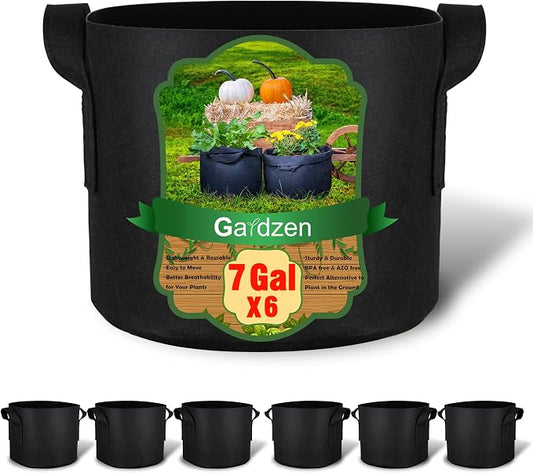 Gardzen 6-Pack 7 Gallon Grow Bags, 300G Thickened Nonwoven Fabric Pots with Handles, Heavy Duty Aeration Plant Bags for Gardening and Container Growing