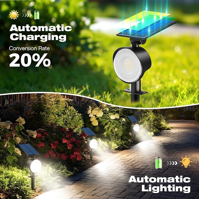 nipify 2 Pack Solar Lights Outdoor Waterproof, 3 CCT Solar Spot Lights with 2 Brightness Landscape Spotlights for Outside Garden Yard Trees