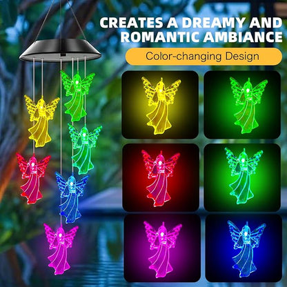 Angel Solar Wind Chimes for Outside Color Changing | Hanging Decor for Outside,Best Gifts for Mom Grandma Women Wife Aunt Sister,Solar Lights Wind Chimes , Garden Yard Decor