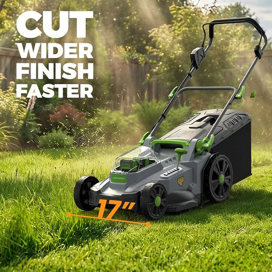 17" Cordless Lawn Mower, 40V Electric Lawnmower for Garden/Patio/Yard/Lawn | 2 x 20V 4.0Ah Battery, 17 inch Cutting Width, 6 Adjustable Height, 50L Grass Bag, Bagging Mode&Mulching Mode