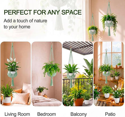 Shappy 1 Pack Boho Macrame Plant Hanger, Large Hanging Planter Plant Holder Pot Hanger Hanging Basket Wall Planters, Plants Lover Gift for Indoor Garden (Wooden Ring and Wooden Beads,Sage Green)