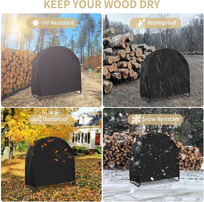 AKEfit 48 Inch Firewood Log Hoop Cover, Heavy Duty 600D Oxford Outdoor Waterproof Round Log Rack Cover with Zipper & 2 Windproof Buckle Straps & Drawstring