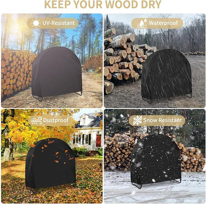 AKEfit 24 Inch Firewood Log Hoop Cover, Heavy Duty 600D Oxford Outdoor Waterproof Round Log Rack Cover with Zipper & 2 Windproof Buckle Straps & Drawstring