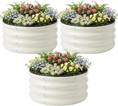 SnugNiture 3 Pcs 2x2x1ft Round Galvanized Raised Garden Bed Kit Outdoor, Metal Planter Box for Planting Plants Vegetables, White