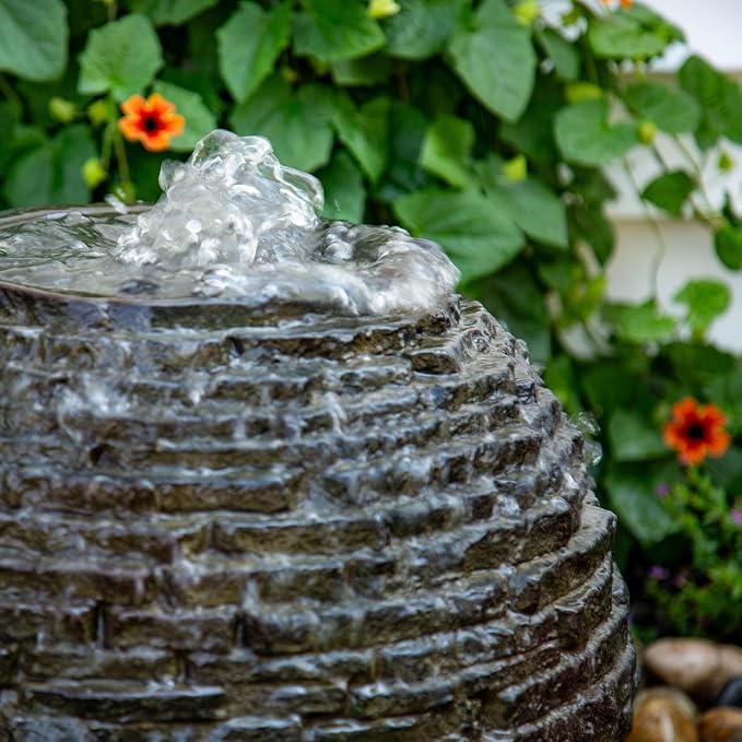 Aquascape Stacked Slate Sphere Water Fountain and Installation Kit for Yard, Landscape, and Garden, Small, 78249