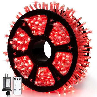 JMEXSUSS 600 LED Red Christmas Lights Outdoor, Red String Twinkle Fairy Lights Indoor Plug in, Valentines Day Lights Clear Wire for Tree Party Christmas Graduation Party Decorations | 168Ft Red Halloween Lights Clear Wire with Remote for Bedroom Room P...