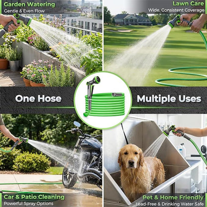Delxo Garden Hose 50 FT, Flexible Rubber Hybrid Water Hose 5/8 Inch | Food-Grade Inner Layer, Kink-Resistant, Lightweight Outdoor Hose for Garden & Lawn