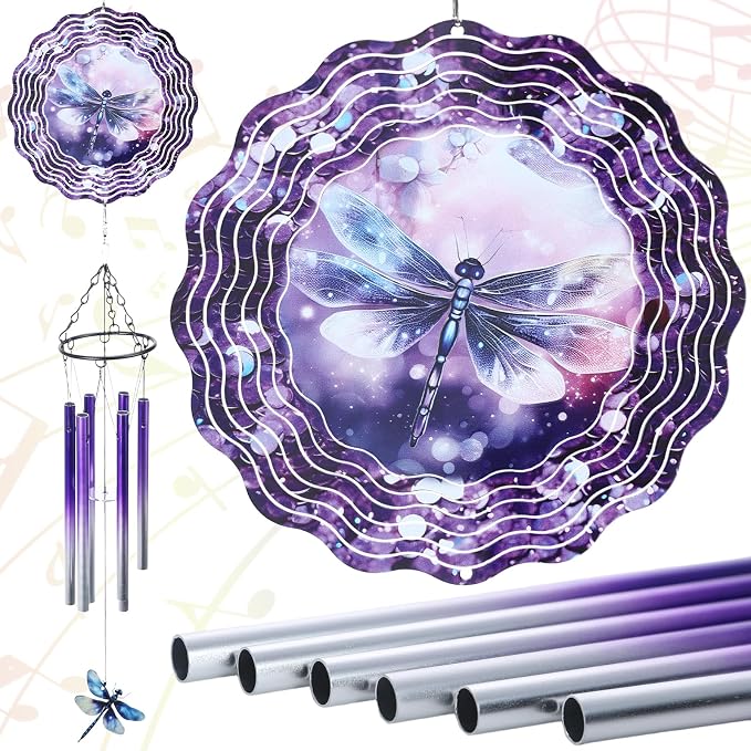 Dragonfly Wind Chime Outdoor - Metal Windchime with Spinners | Dragonflies Gifts for Women Garden Patio Yard Home Outside Indoor Hanging Decor Christmas Thanksgiving Birthday Gift