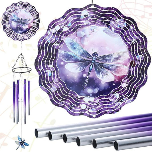 Dragonfly Wind Chime Outdoor - Metal Windchime with Spinners | Dragonflies Gifts for Women Garden Patio Yard Home Outside Indoor Hanging Decor Christmas Thanksgiving Birthday Gift