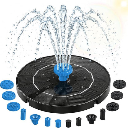 3.5W Solar Fountain Pump, Solar Bird Bath Fountain with 6 Blue & 6 Black Nozzles, Solar Water Pump for Outdoor Garden Patio Small Pond Fish Tank Landscape Decoration