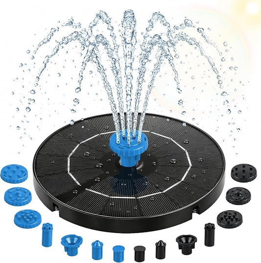 3.5W Solar Fountain Pump, Solar Bird Bath Fountain with 6 Blue & 6 Black Nozzles, Solar Water Pump for Outdoor Garden Patio Small Pond Fish Tank Landscape Decoration