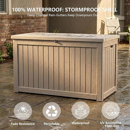 Outdoor Storage Box, 270 Gallon Waterproof Deck Box [Upgraded 3.0], Super-Sized Gas-Spring Resin Trunk for Large Seat Pillows, Heavy-Duty Lockable Backyard Storage Sofa, Garden Lawn, Grey