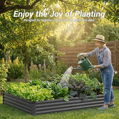 2PCS 6x3x1 FT Rectangle Metal Raised Garden Bed Kit, 0.5mm Thickened Dark Gray Color-Coated Galvanized Steel Outdoor Planter Box, Elevated Metal Raised Planters for Flowers, Vegetables, Fruits, Herbs