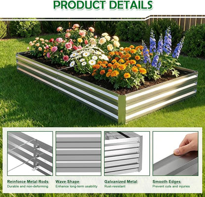 6x3x1FT Galvanized Raised Garden Bed, Metal Planter, Silver,1 Pack | Thick Galvanized Steel, Easy Assembly,Outdoor Patio,Open Bottom,Smooth Surface,Planter Kit for Vegetables, Herbs, Flowers