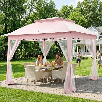 COOS BAY 11x11 Pop Up Gazebo with Mesh Netting, Instant Outdoor Canopy Tent, Water Resistant Shelter with UPF 50+ UV Protection, 121 Sq Ft Coverage, Pink