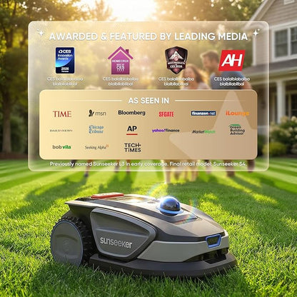 Sunseeker S4 LiDAR Robot Lawn Mower for Up to 0.25 Acre (1000 m²), Vision AI + 360° 3D LiDAR Navigation, Wire-Free Virtual Boundary, Systematic Cutting, 42% Slope, App Control, 60 dB Quiet Mowing