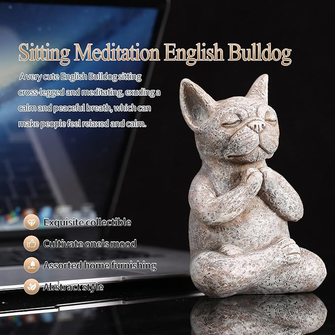 Meditating Buddha Bulldog Statue - 5.7 Inches Resin Yoga Figurine - Cute Funny Zen Animal Tabletop Decor for Home and Garden for Dog Lovers